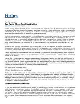 Ten Facts About Tax Expatriation Robert W