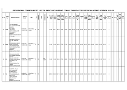 Provisional Common Merit List of Basic Bsc Nursing Female Candidates for the Academic Session 2018-19