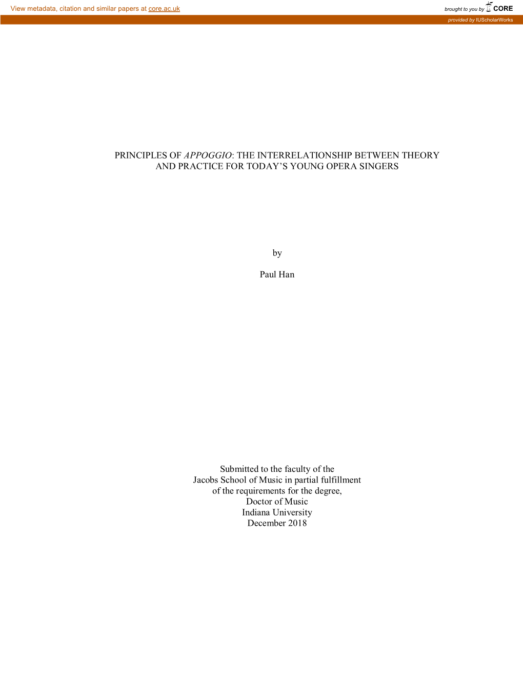 Principles of Appoggio: the Interrelationship Between Theory and Practice for Today’S Young Opera Singers