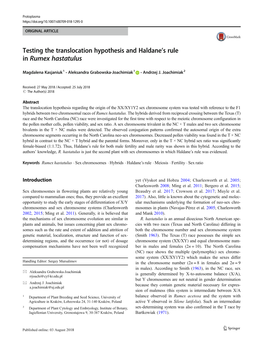 Testing the Translocation Hypothesis and Haldane's Rule in Rumex