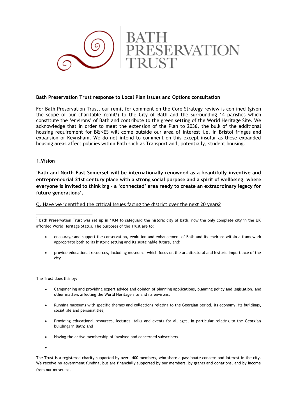 Bath Preservation Trust Response to Local Plan Issues and Options Consultation