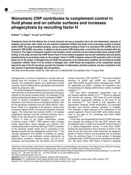 Monomeric CRP Contributes to Complement Control in Fluid Phase and on Cellular Surfaces and Increases Phagocytosis by Recruiting