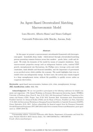 An Agent-Based Decentralized Matching Macroeconomic Model