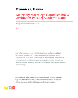 Materiały Marcelego Handelsmana Ш Archiirum Polskiej Akademii Nauk