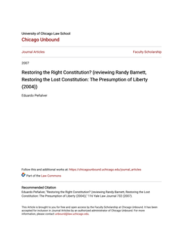 Reviewing Randy Barnett, Restoring the Lost Constitution: the Presumption of Liberty (2004