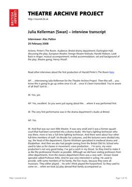 Theatre Archive Project: Interview with Julia Kellerman