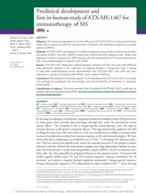 Preclinical Development and First-In-Human Study of ATX-MS-1467 for Immunotherapy of MS