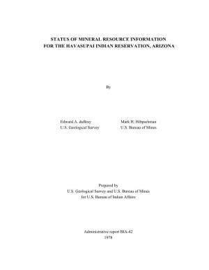 Status of Mineral Resource Information for the Havasupai Indian Reservation, Arizona