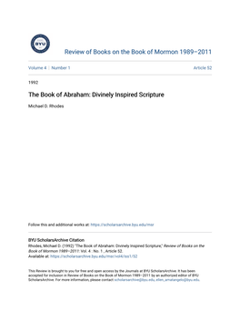The Book of Abraham: Divinely Inspired Scripture