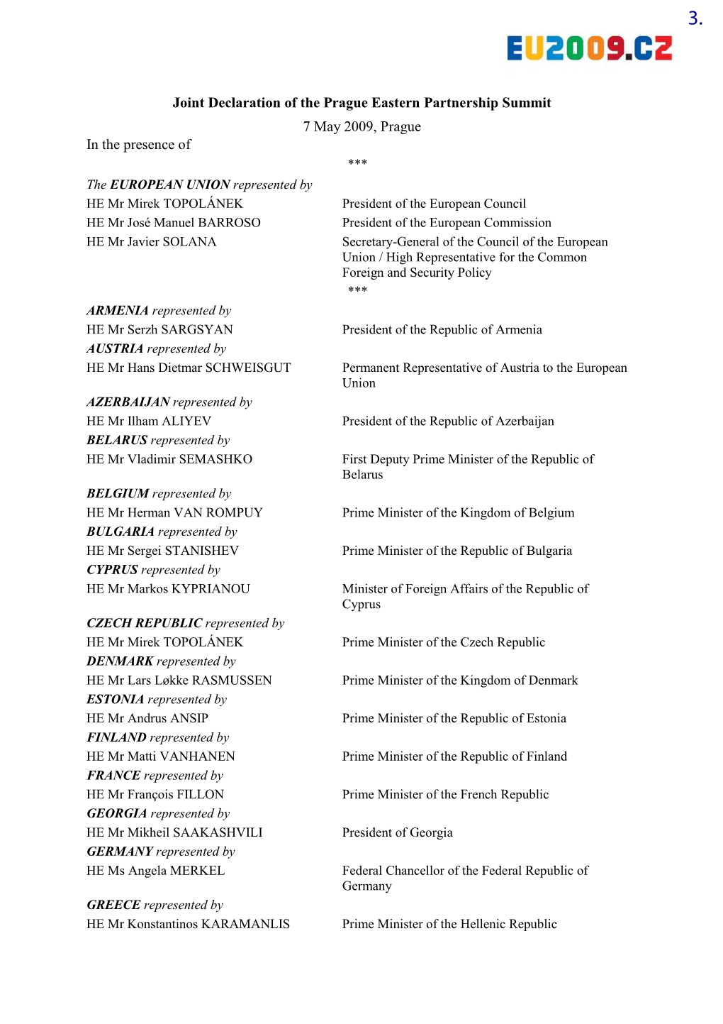 Joint Declaration of the Prague Eastern Partnership Summit