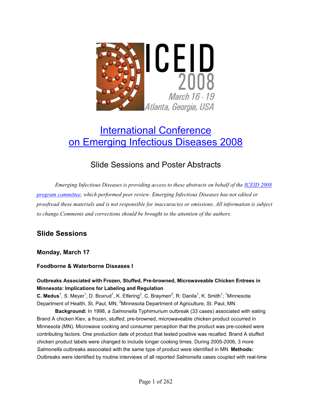 International Conference on Emerging Infectious Diseases 2008