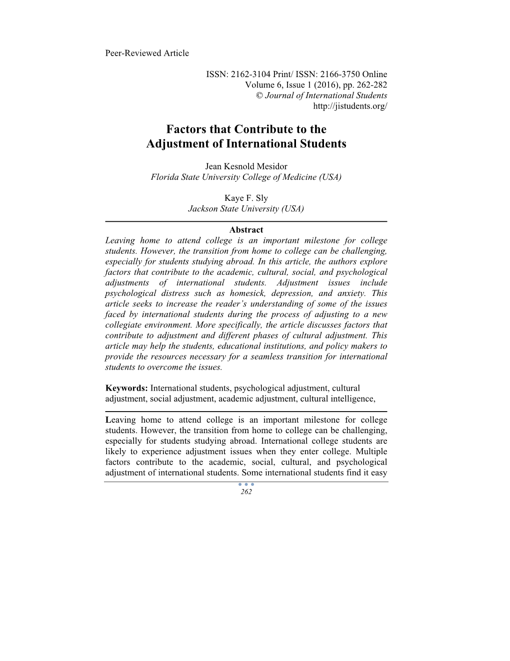 Factors That Contribute to the Adjustment of International Students