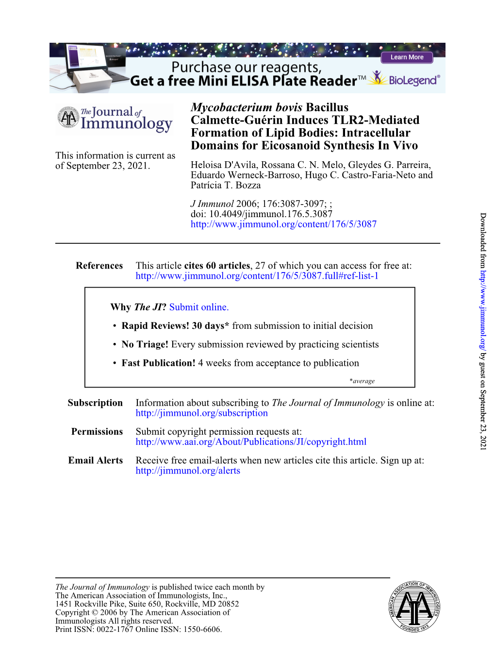 Domains for Eicosanoid Synthesis in Vivo This Information Is Current As of September 23, 2021