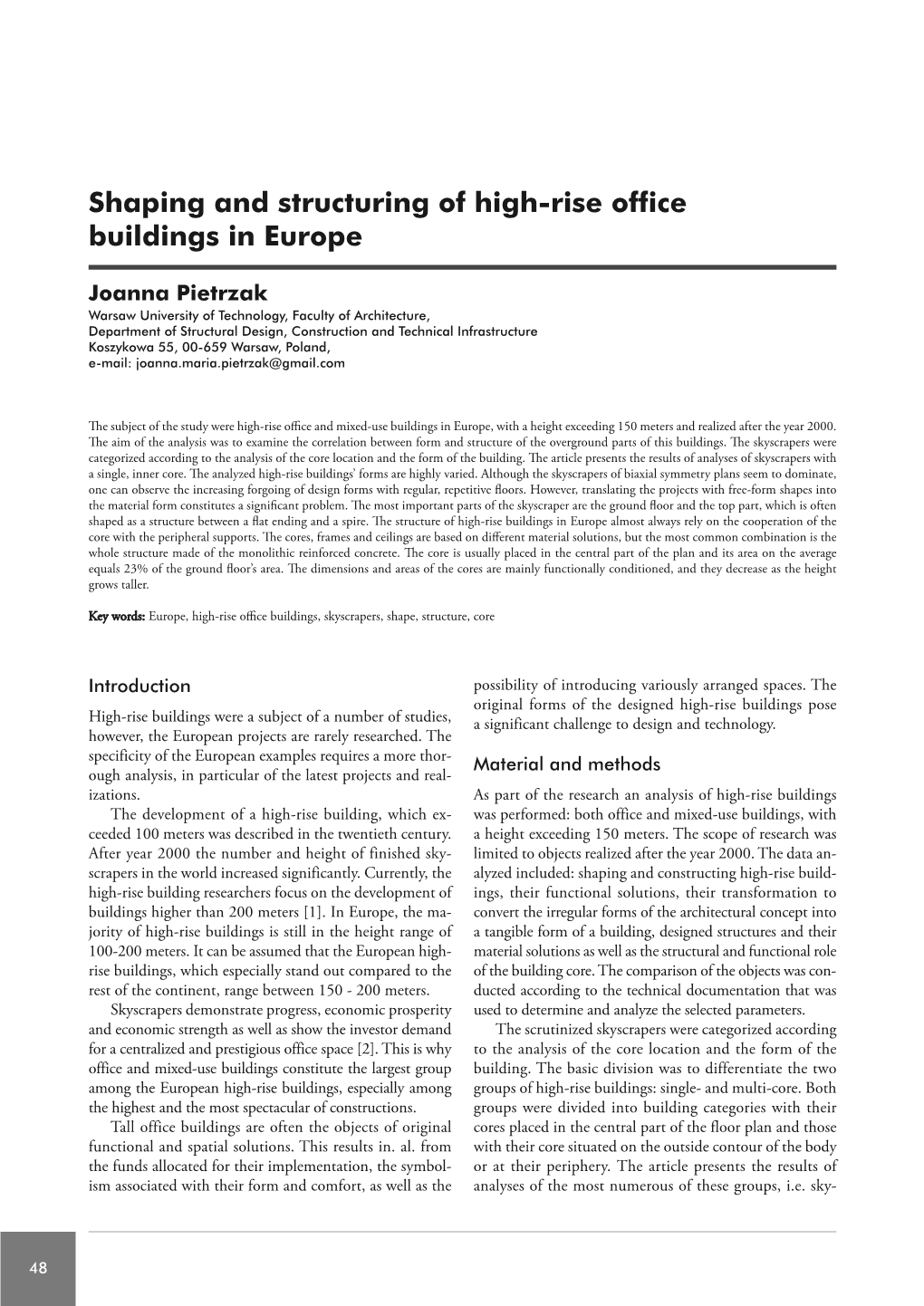 Shaping and Structuring of High-Rise Office Buildings in Europe