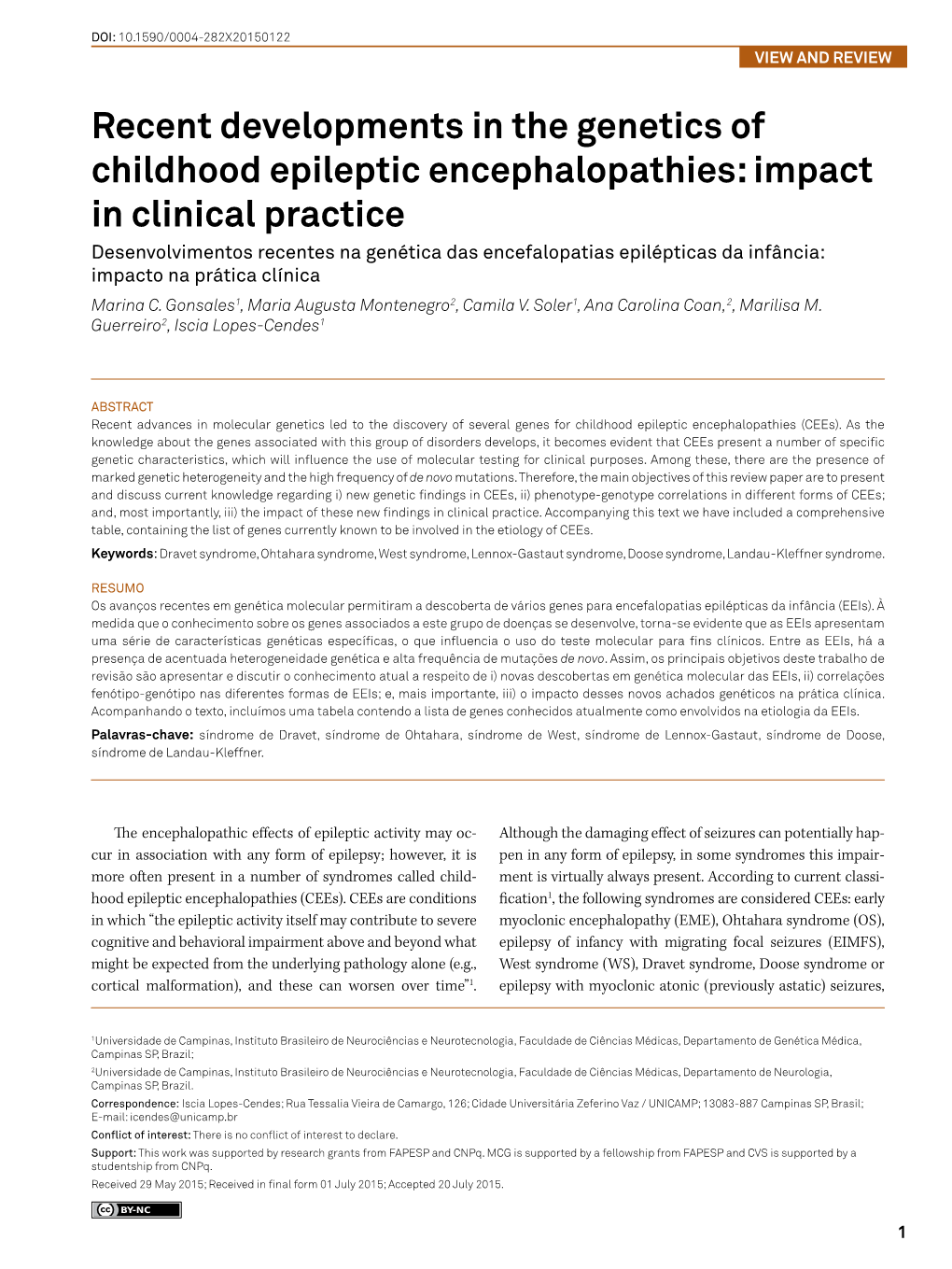 Recent Developments in the Genetics of Childhood Epileptic Encephalopathies: Impact in Clinical Practice