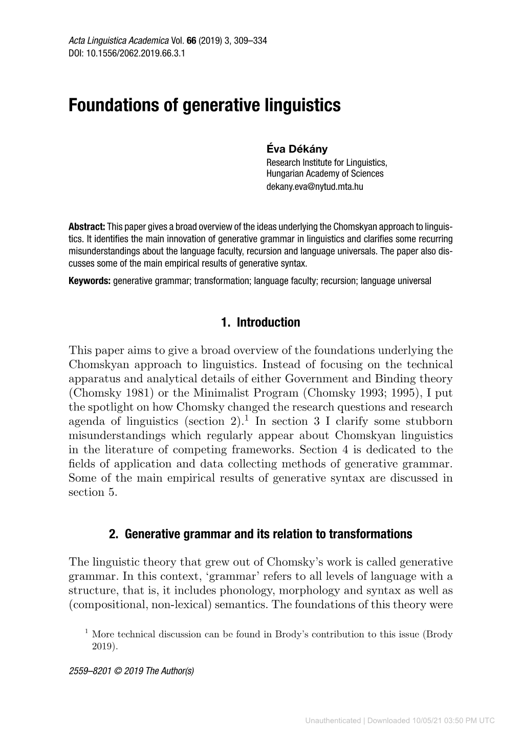 Foundations of Generative Linguistics