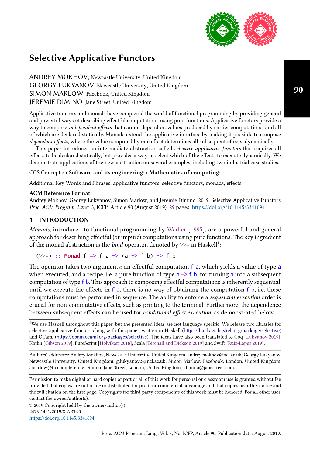 Selective Applicative Functors