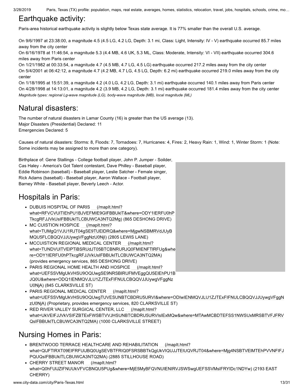 Natural Disasters: the Number of Natural Disasters in Lamar County (16) Is Greater Than the US Average (13)