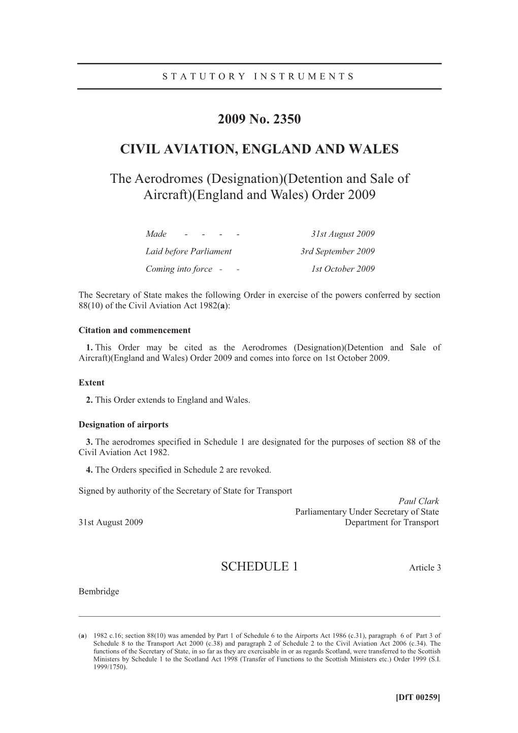 2009 No. 2350 CIVIL AVIATION, ENGLAND