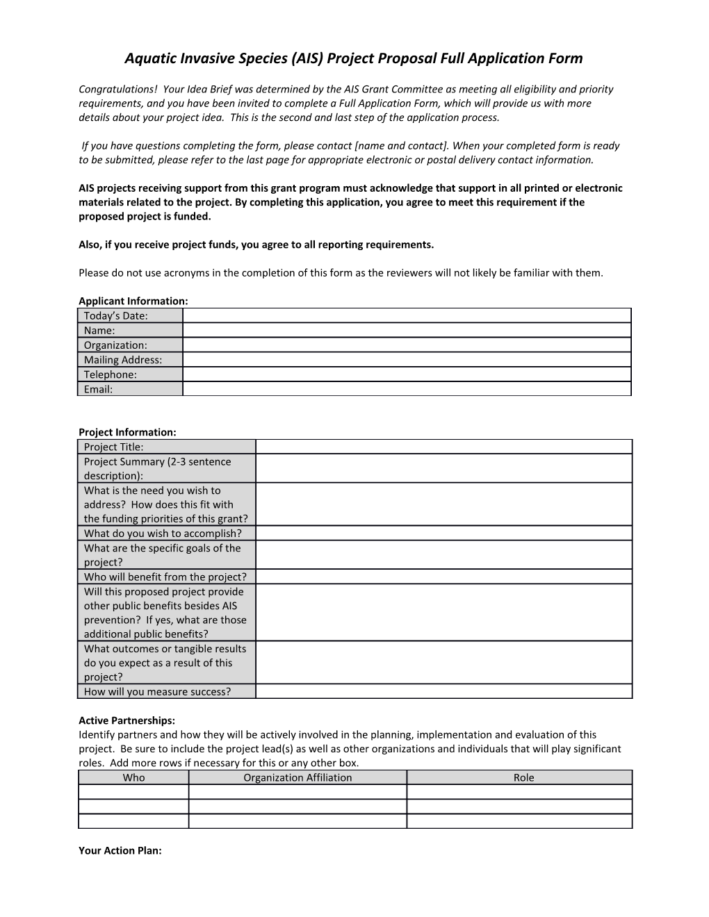 AIS Project Proposal Grant Application