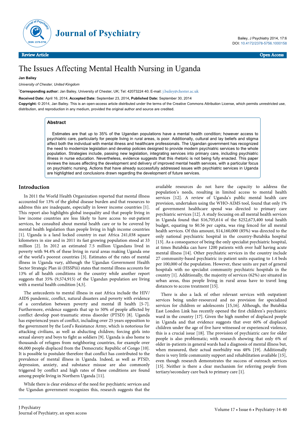 The Issues Affecting Mental Health Nursing in Uganda