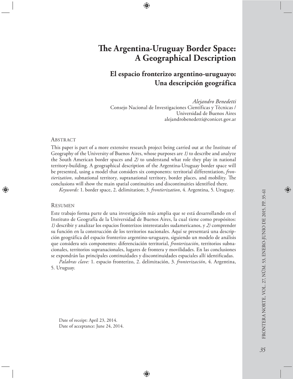 The Argentina-Uruguay Border Space: a Geographical Description