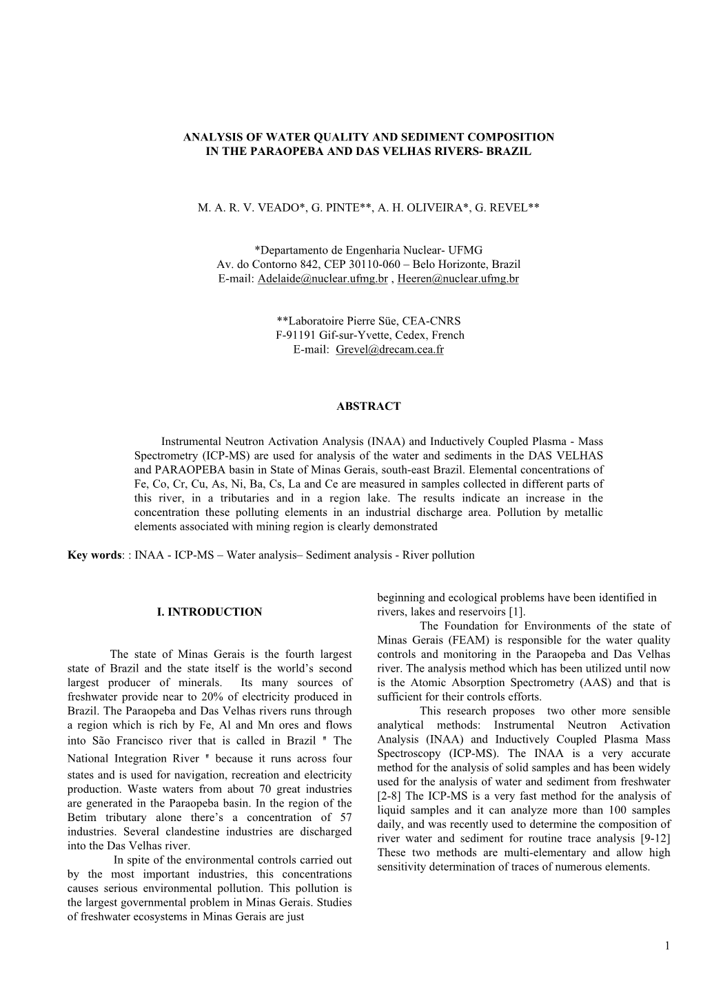 1 Analysis of Water Quality and Sediment Composition In