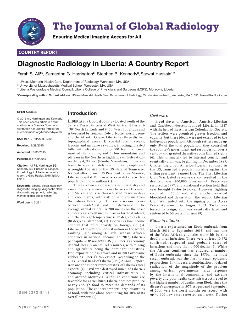 Diagnostic Radiology in Liberia: a Country Report Farah S