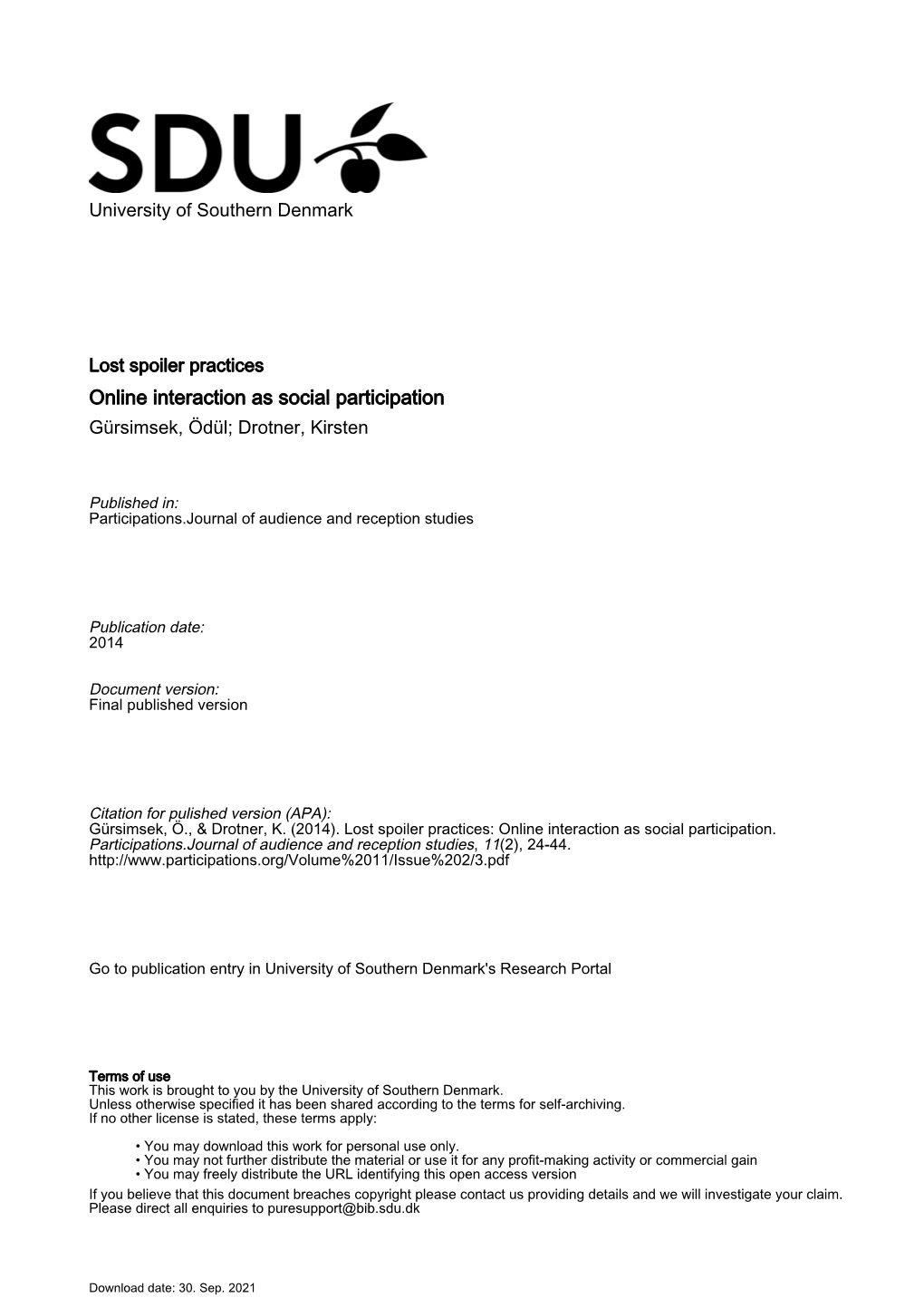 Online Interaction As Social Participation Gürsimsek, Ödül; Drotner, Kirsten