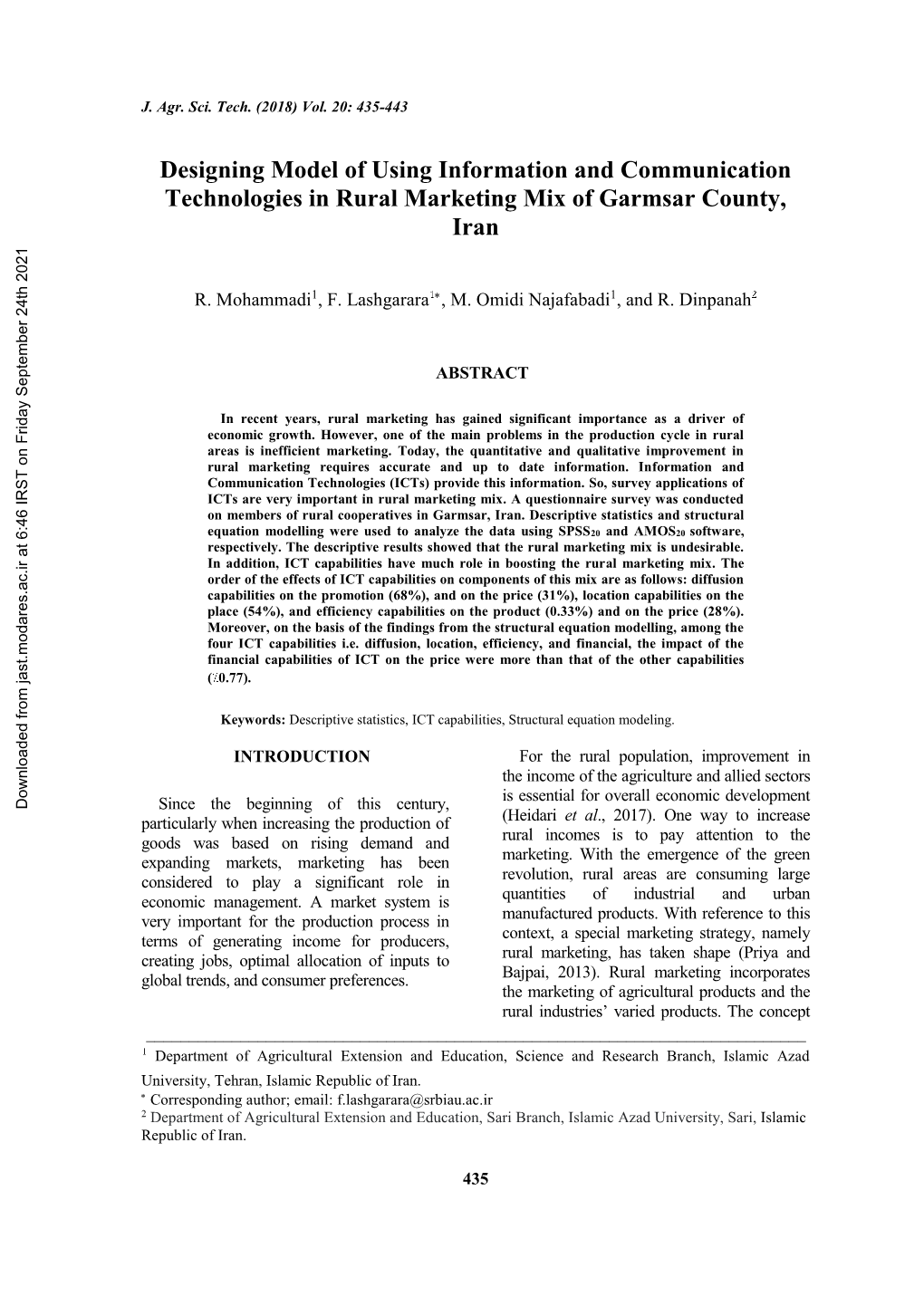 Designing Model of Using Information and Communication Technologies in Rural Marketing Mix of Garmsar County, Iran