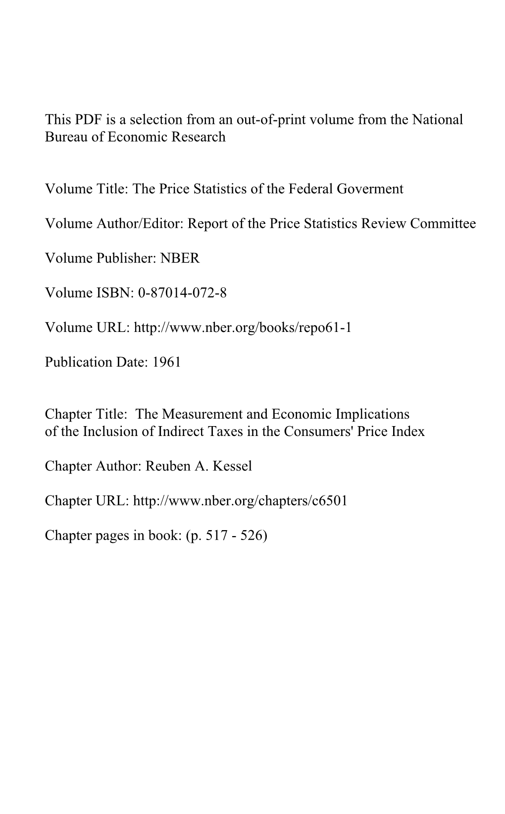 The Measurement and Economic Implications of the Inclusion of Indirect Taxes in the Consumers' Price Index