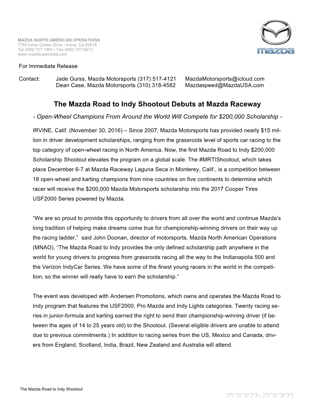 The Mazda Road to Indy Shootout Debuts at Mazda Raceway