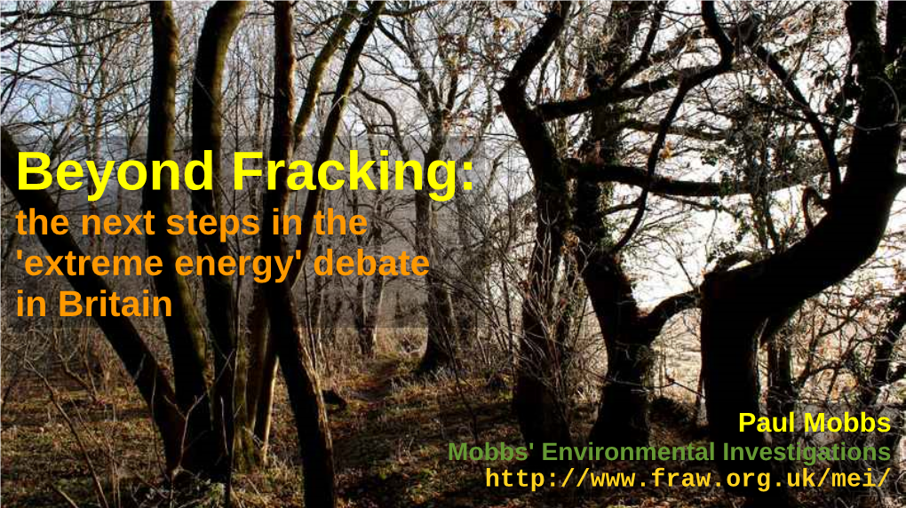Beyond Fracking: the Next Steps in the 'Extreme Energy' Debate in Britain