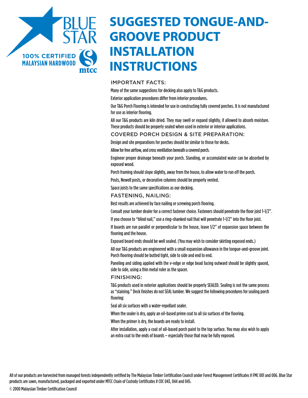 Groove Product Installation Instructions Suggested Tongue-And