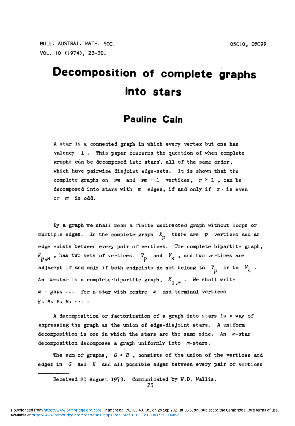 Decomposition of Complete Graphs Into Stars