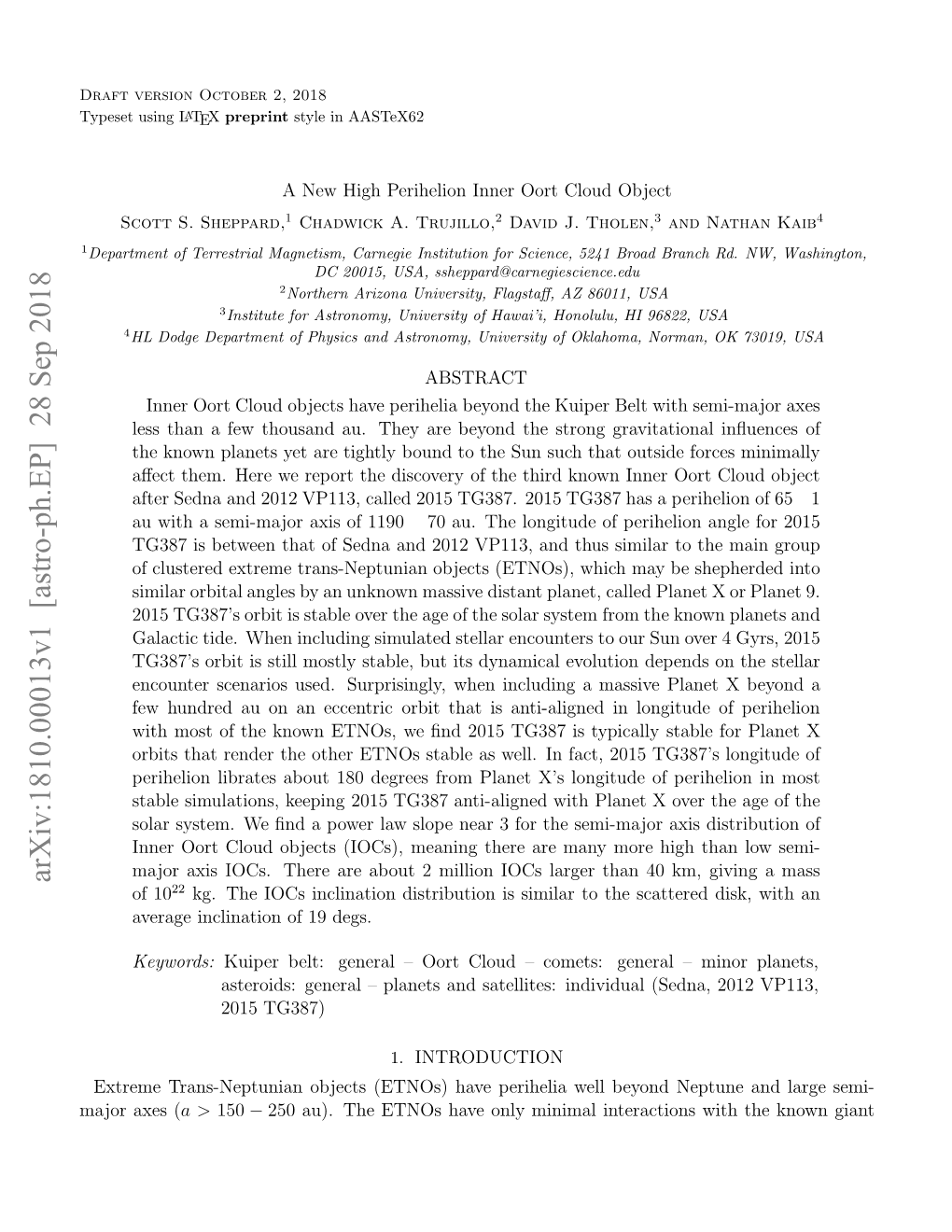 A New High Perihelion Inner Oort Cloud Object