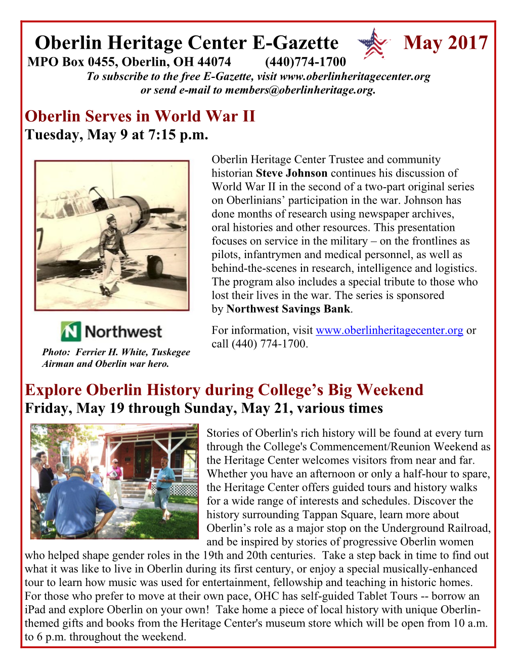 Oberlin Heritage Center E-Gazette May 2017