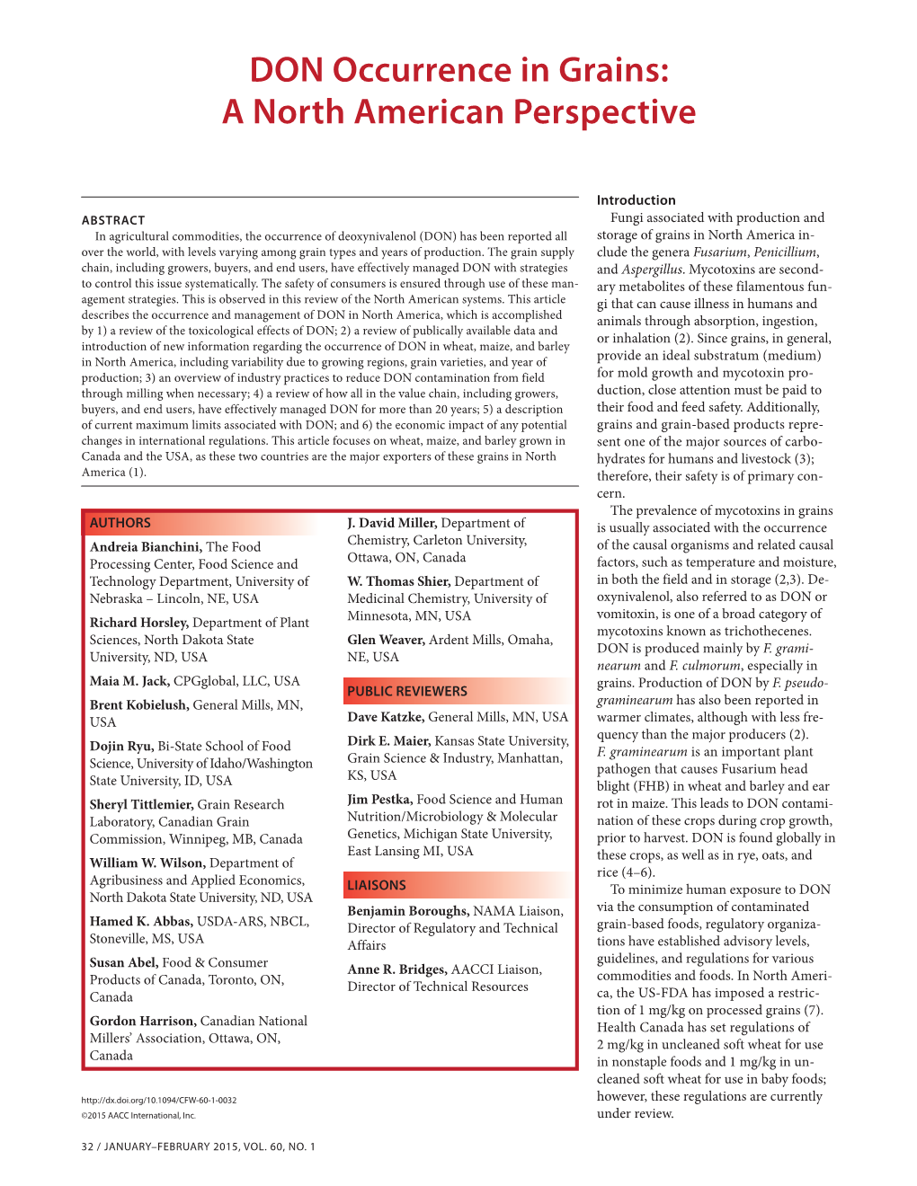 Read DON Occurrence in Grains: a North American Perspective