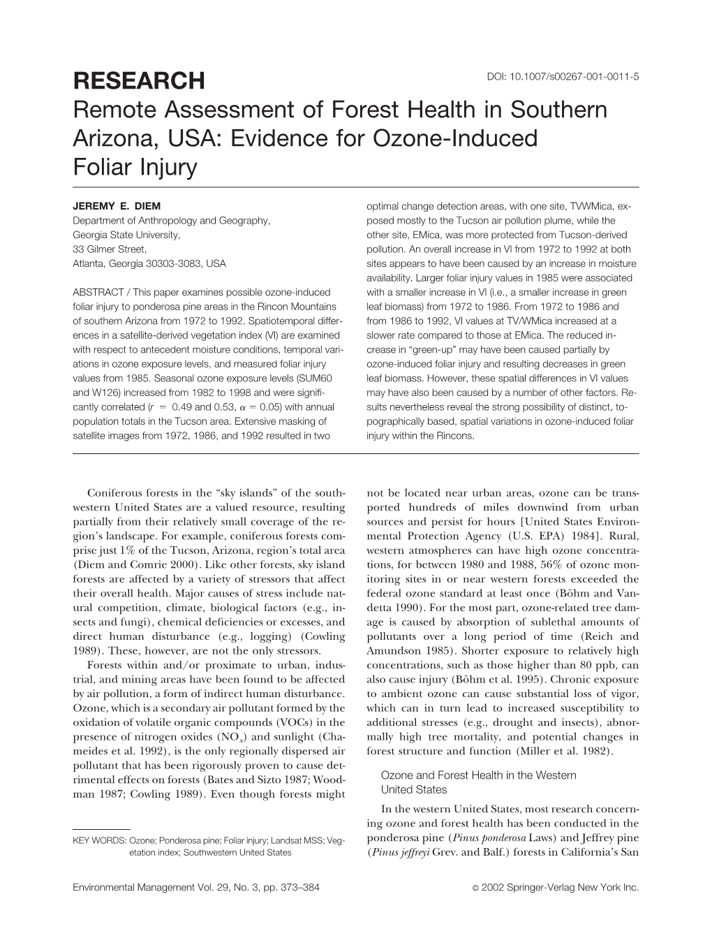 Evidence for Ozone-Induced Foliar Injury