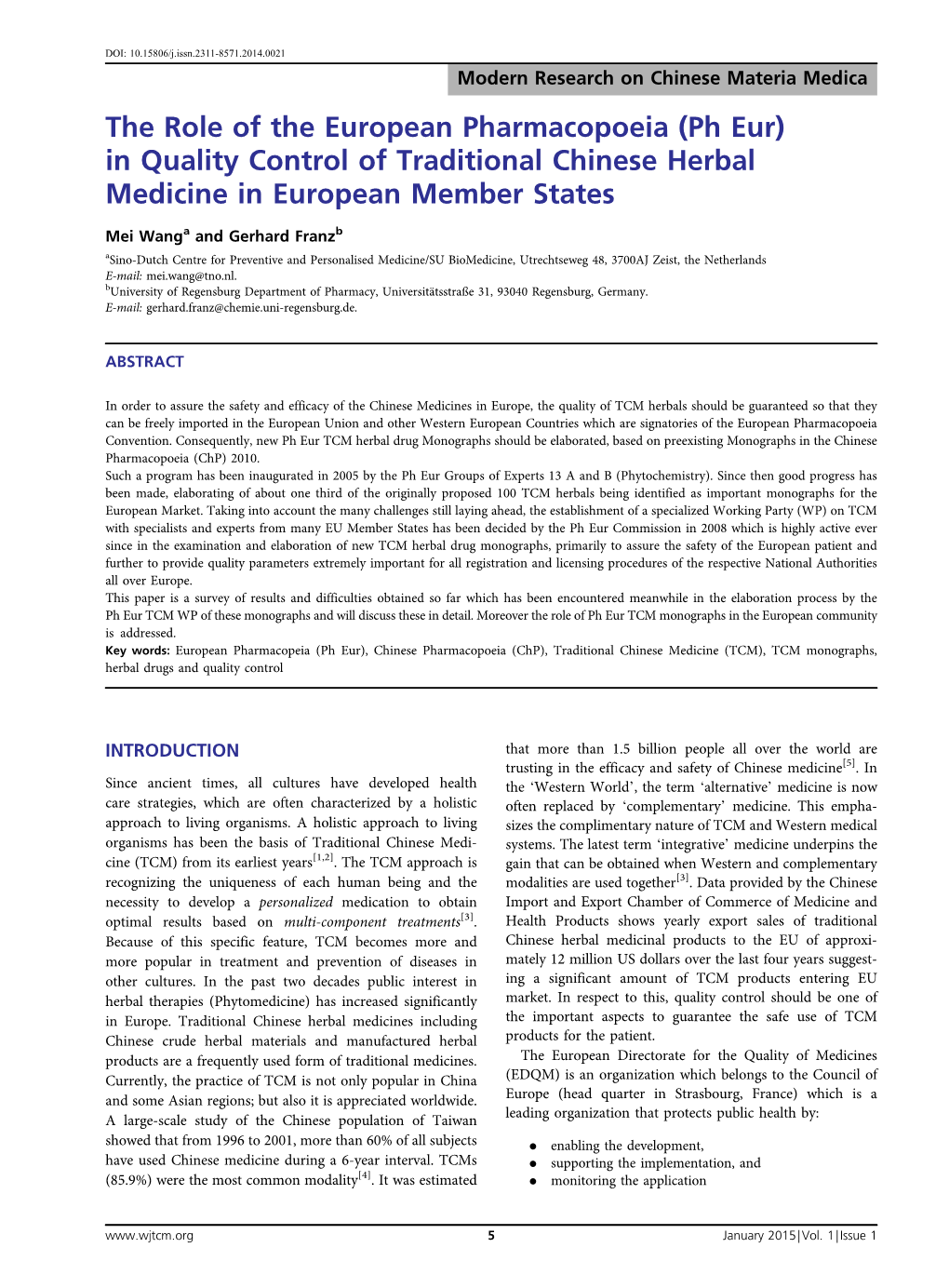 (Ph Eur) in Quality Control of Traditional Chinese Herbal Medicine in European Member States