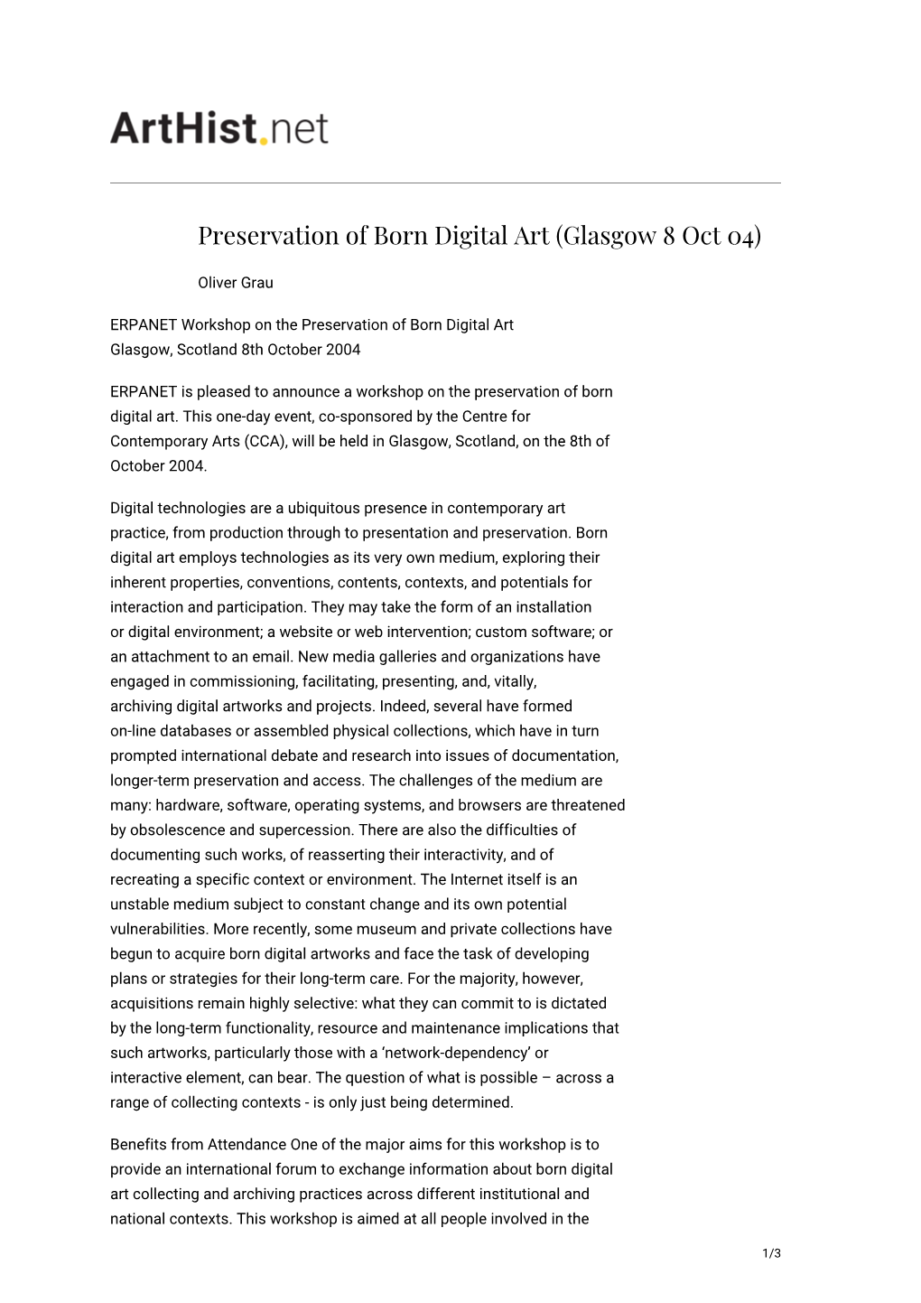 Preservation of Born Digital Art (Glasgow 8 Oct 04)