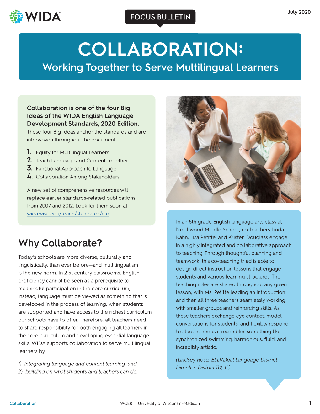 WIDA Focus Bulletin-Collaboration