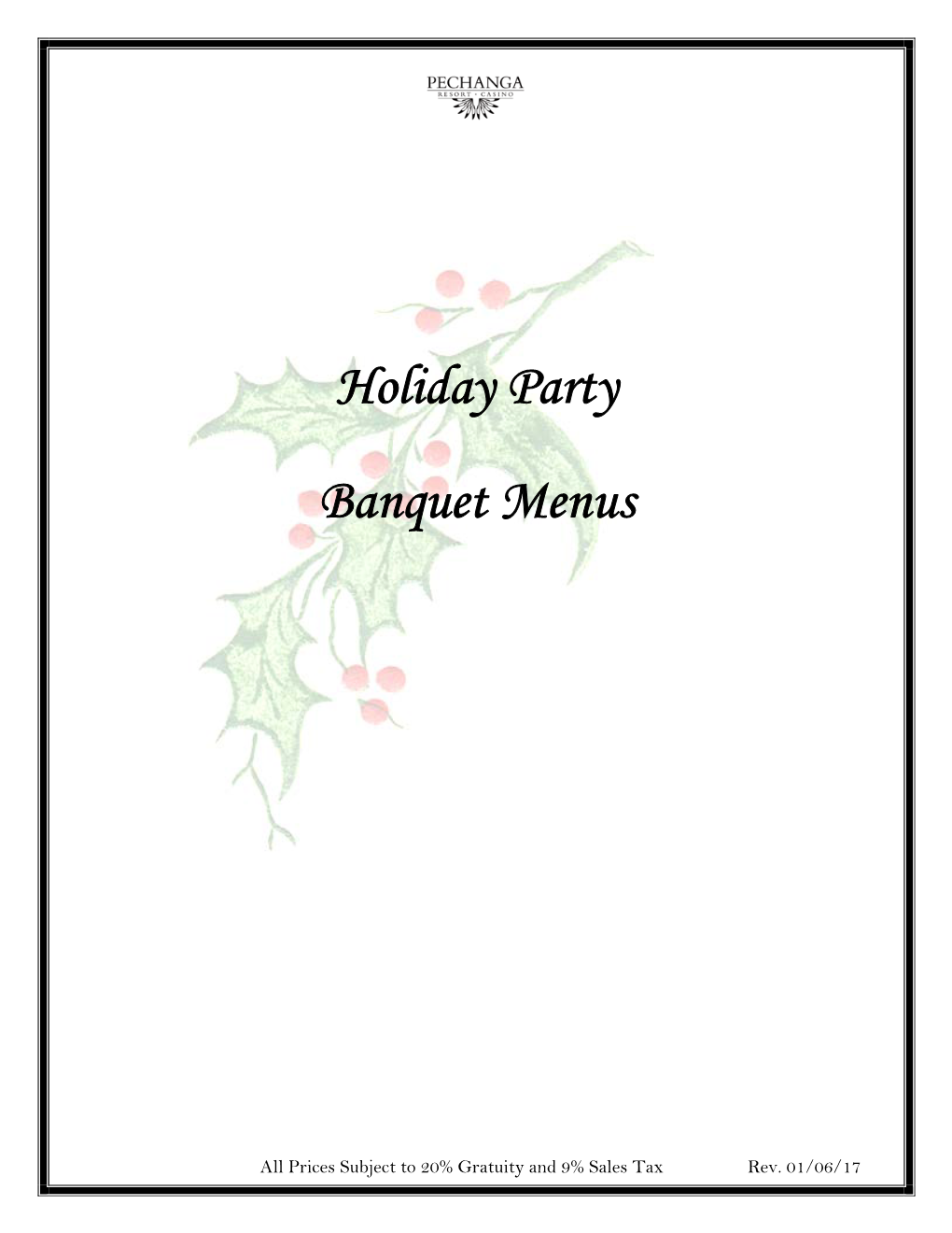 Holiday Party Banquet Menus