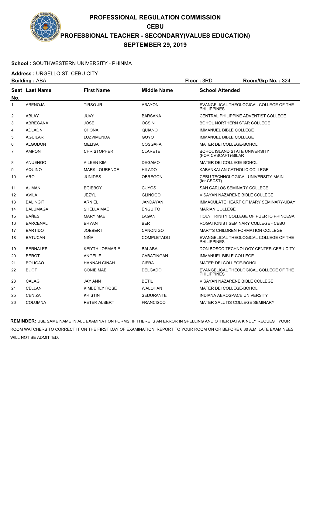 Secondary(Values Education) September 29, 2019