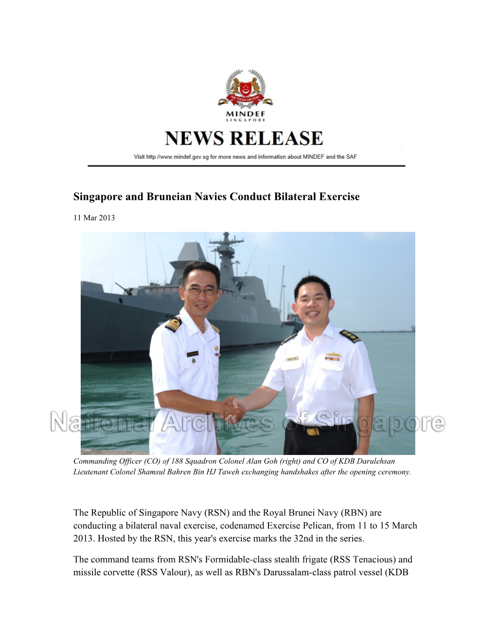 Singapore and Bruneian Navies Conduct Bilateral Exercise