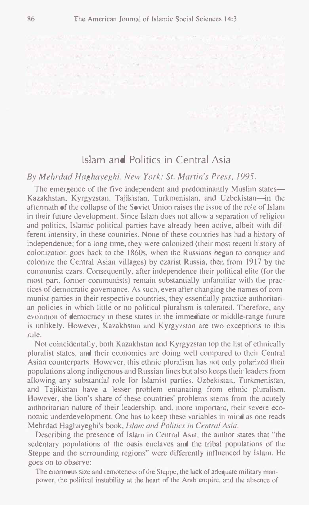 Islam and Politics in Central Asia by Mehrdad Haghayeghi