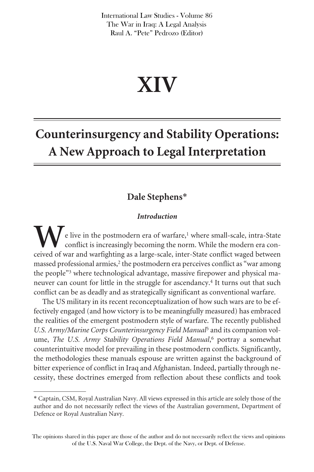 Counterinsurgency and Stability Operations: a New Approach to Legal Interpretation