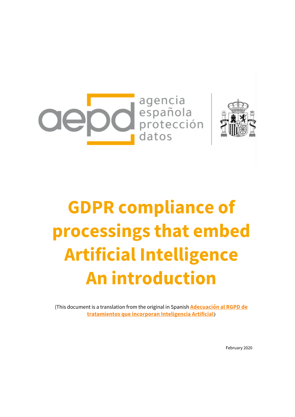 RGPD Compliance of Processings That Embed Artificial Intelligence