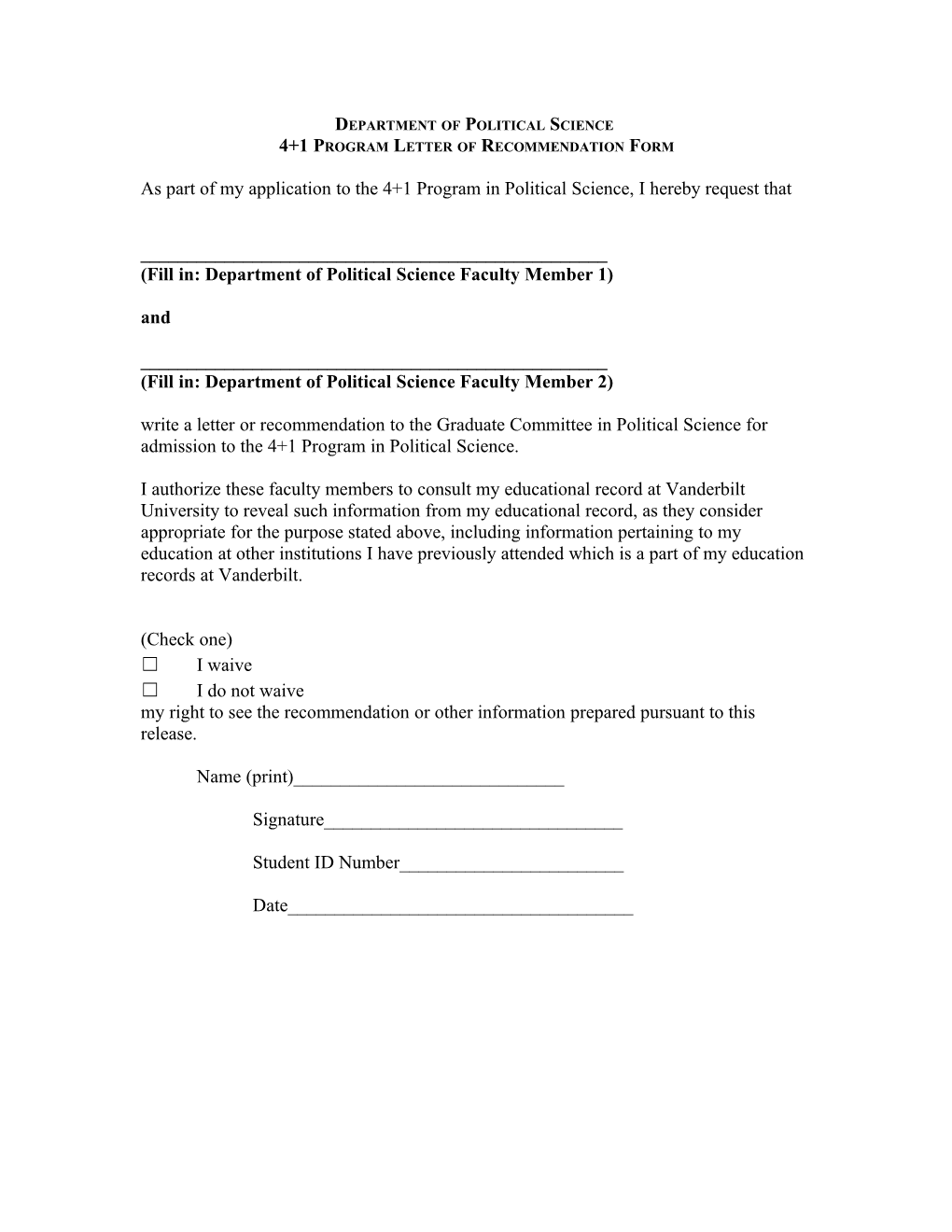 4+1 Program Letter of Recommendation Form