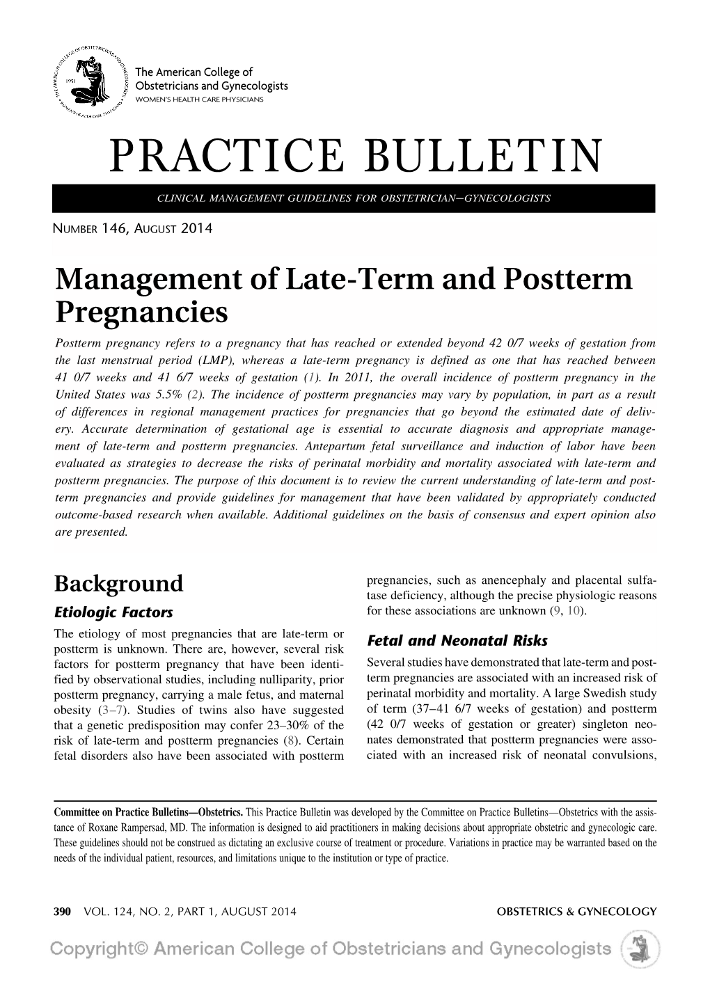 PRACTICE BULLETIN Clinical Management Guidelines for Obstetrician–Gynecologists